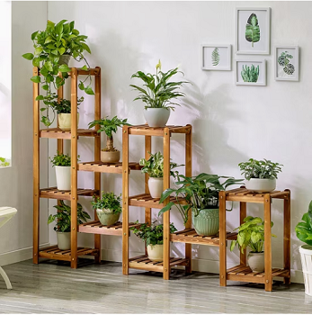 Solid Wood Anti-Corrosion Bamboo Flower Rack Is Multi-Layer and Easy to Install